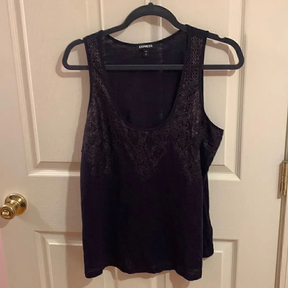 GUC Express Navy blue tank with rose gold colored lace size M